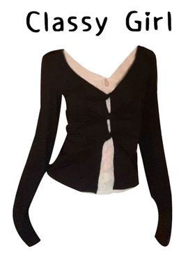 假两件黑色镂空蕾丝针织内搭设计感打底衫女冬季修身长袖t恤上衣