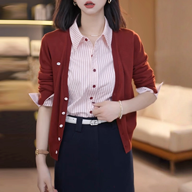 秋冬新款韩系假两件翻领衬衫上衣