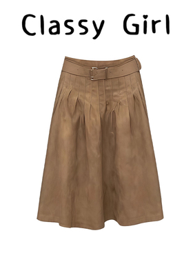 Classy girl a字半身裙女2025新款包臀中长款美拉德棕色麂皮绒裙