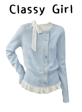 《蜜糖信件》早秋氛围感穿搭蓝色开衫毛衣女毛织衫长袖上衣