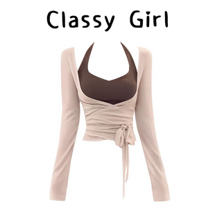 显瘦高级感短款 时尚 上衣 两件套女秋季 辣妹风挂脖吊带背心绑带开衫