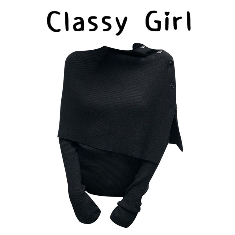 秋冬立领斗篷修身打底衫真两件套