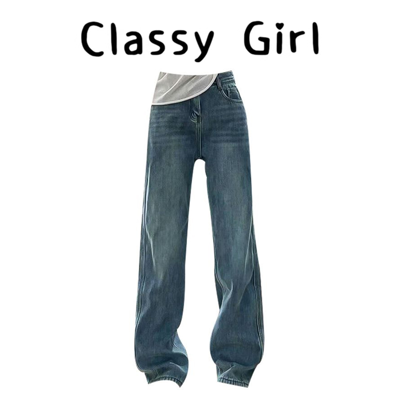 秋冬高腰窄版百搭加绒拖地牛仔裤