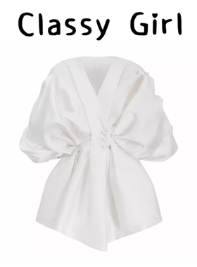 韩版七分袖白色衬衫女秋季2025新款高级感气质收腰显瘦泡泡袖上衣