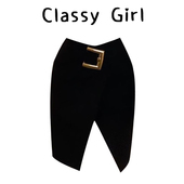 高智优雅知性金扣开衩半裙女复古通勤修身 Classy girl 显瘦半身裙