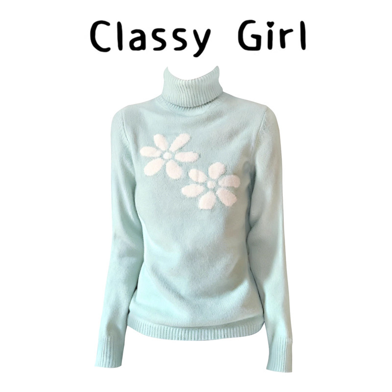 秋冬韩系高领提花复古针织衫上衣