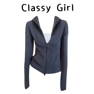 双拉链开衫灰色连帽长袖t恤女秋冬季2025新款帽衫上衣德绒打底衫