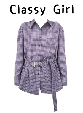 紫色格子衬衫女早春季2026新款独特漂亮巨好看衬衣法式收腰外套秋