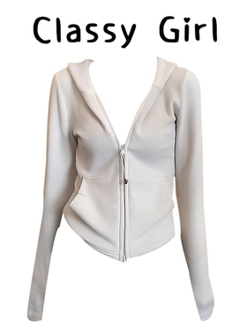 双拉链开衫灰色连帽长袖t恤女秋冬季2025新款帽衫上衣德绒打底衫