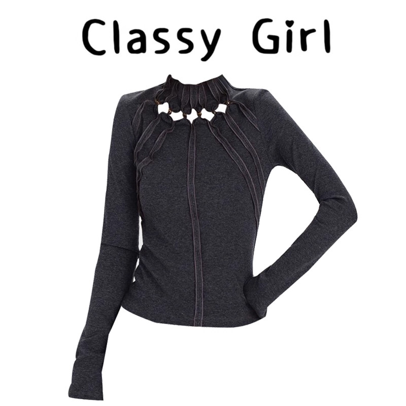 秋冬美式复古辣妹镂空修身上衣