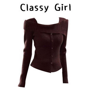 女一字肩修身 温柔风软糯针织衫 显瘦气质内搭打底上衣 girl Classy