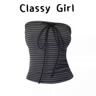 泰国穿搭条纹抹胸吊带背心女内搭外穿泰式独特绝美设计感小众上衣