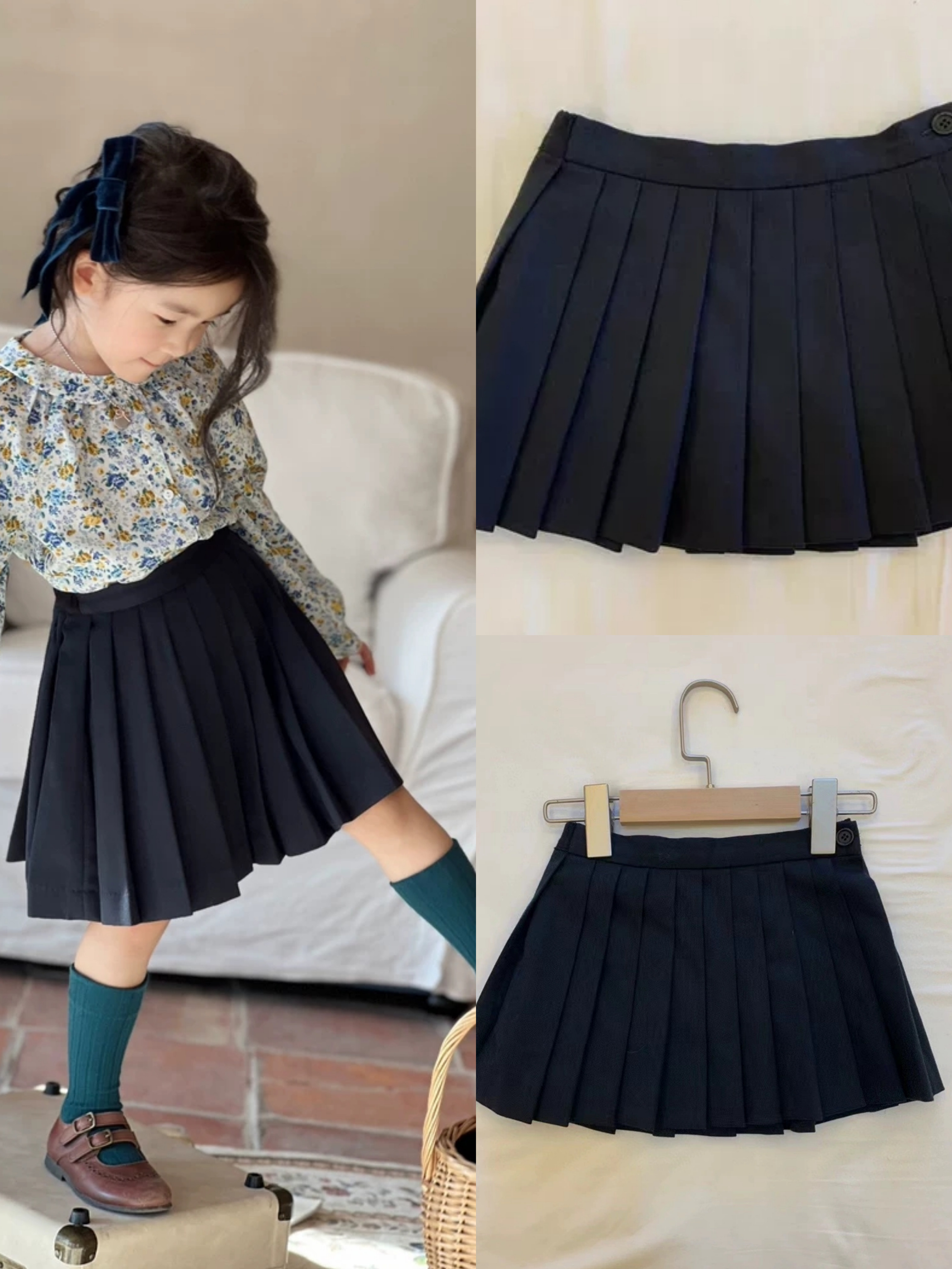 女童春秋百搭学院风半身裙 儿童百褶裙