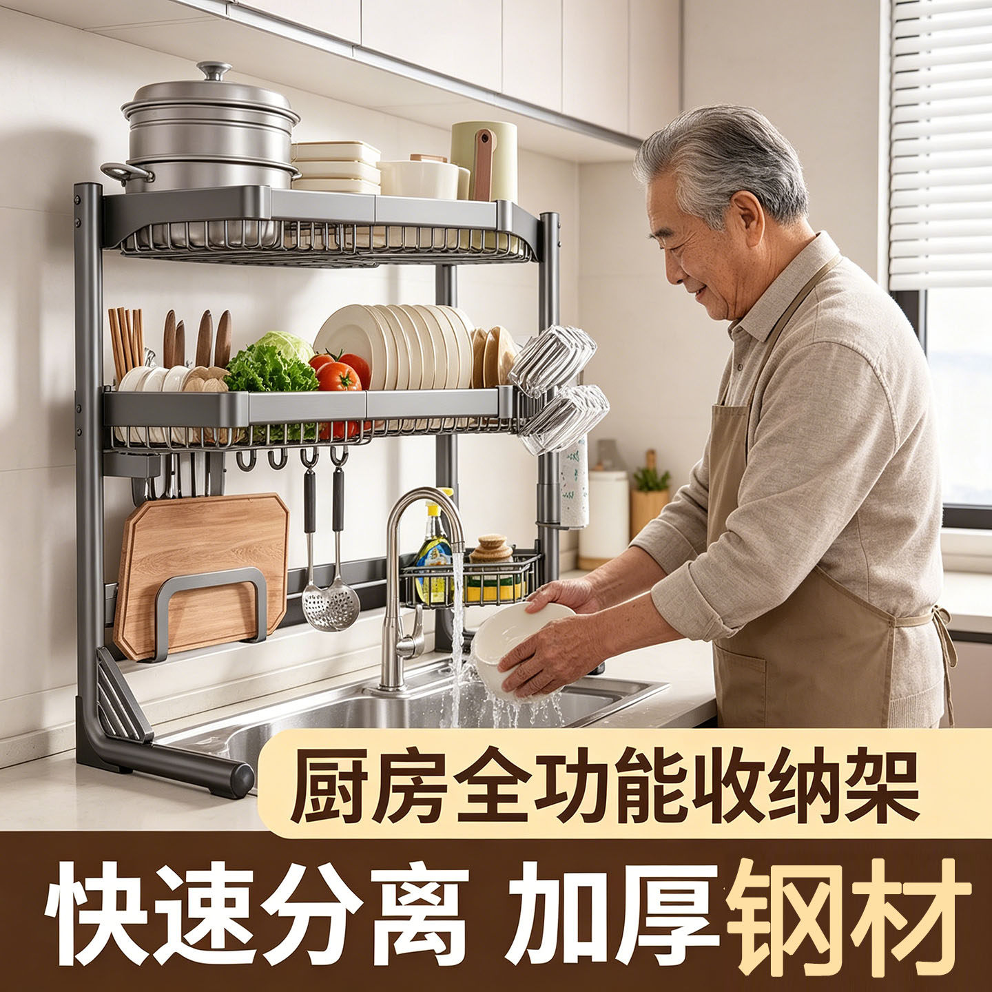 不锈钢伸缩水槽上沥水架碗碟架砧板架筷子架收纳架可调节