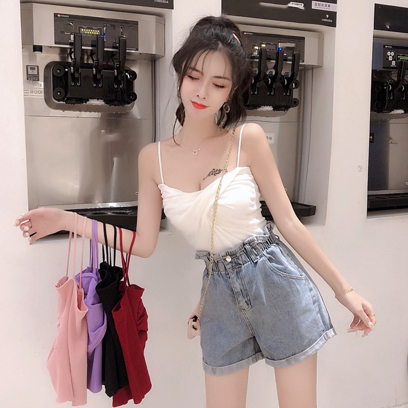 網紅套裝女2019夏季新款韓版針織吊帶背心修身交叉上衣+牛仔短褲在類目 女裝/女士精品, 大碼女裝中 - 來自Buy2taobao.com提供專業的淘寶代購服務