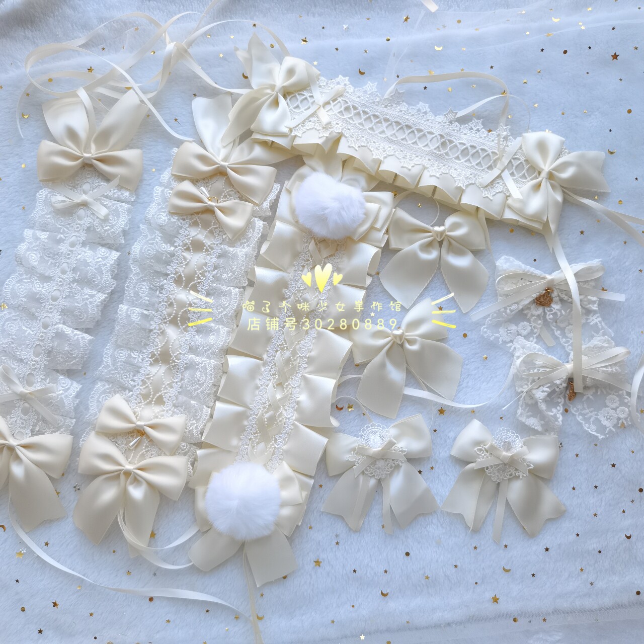 原创手作蕾丝发带天使柄奶白生成色lolita小物天使之书发带边夹lo