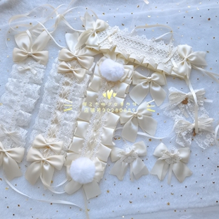 原创手作蕾丝发带天使柄奶白生成色lolita小物天使之书发带边夹lo