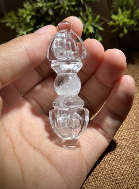 天然白水晶五股金刚杵吊坠男女通用我自己手工雕刻的