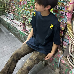 短袖美式高街刺绣男款2025新款纯棉t恤重磅纯棉潮牌宽松百搭上衣