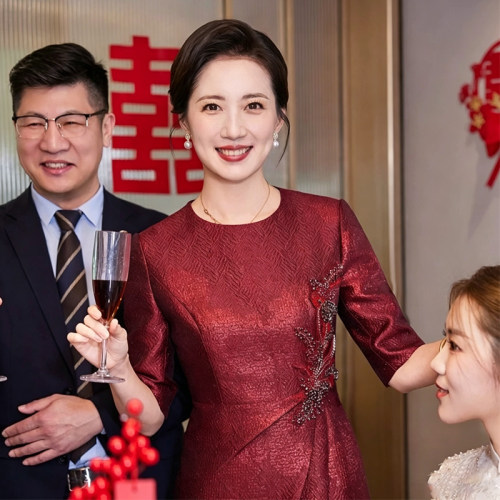高贵婚宴妈妈圆领旗袍礼服