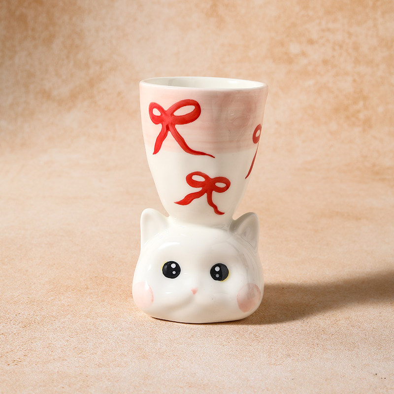 PKUK可爱小猫杯子手作陶瓷杯酒杯创意少女新婚圣诞生日礼物