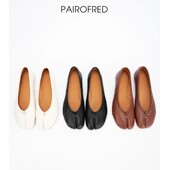 芭蕾鞋 复古褶皱浅口奶奶鞋 真皮羊皮tabi分趾小众猪蹄鞋 平底女单鞋