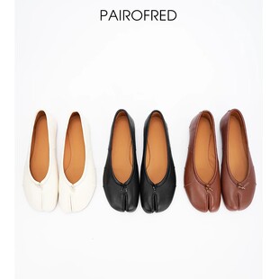 芭蕾鞋真皮羊皮tabi分趾小众猪蹄鞋平底女单鞋复古褶皱浅口奶奶鞋