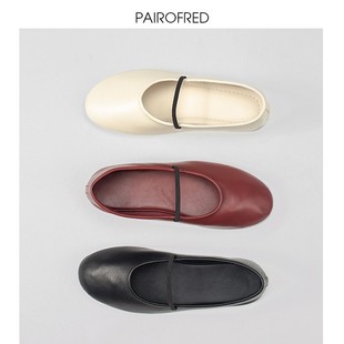 lisa同款羊皮一字带芭蕾舞鞋玛丽珍单鞋女平底法式瓢鞋奶奶鞋Row