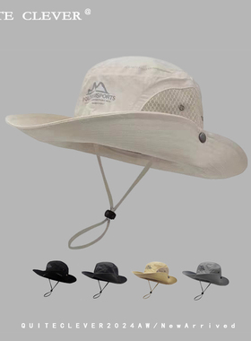 户外登山帽女2024新款夏天大头围网眼速干徒步露营防水牛仔渔夫帽