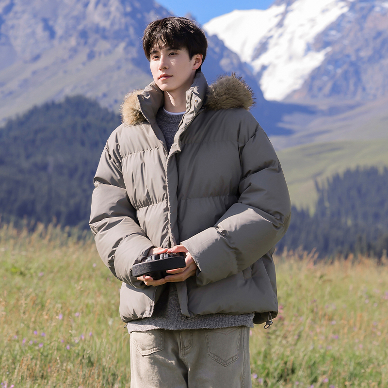 PU皮毛领连帽棉衣男冬季加厚保暖