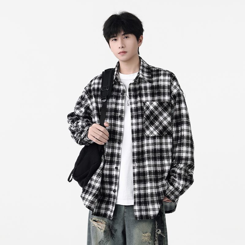 格子长袖衬衫男士秋季宽松大码