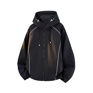 运动百搭工装 连帽宽松休闲美式 夹克 2026春秋新款 户外冲锋外套男士