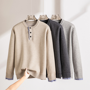 加厚休闲保暖线衣男生内搭针织衫 2025新款 秋冬季 圆领加绒毛衣男士