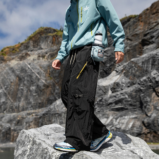 WOLF JEES户外尼龙防水冲锋裤男女款秋季宽松直筒登山徒步休闲裤