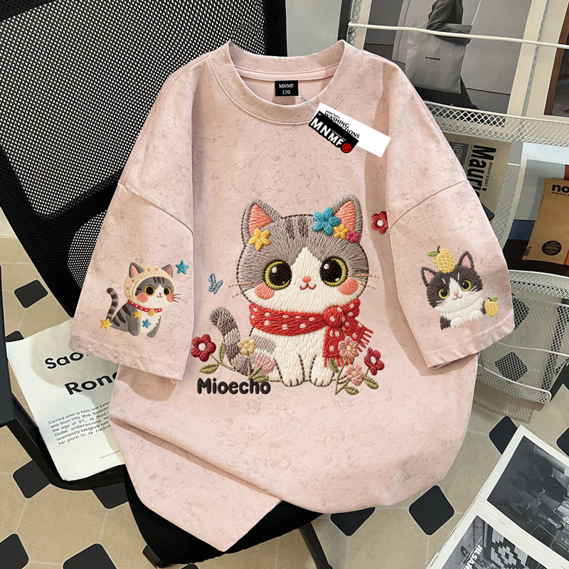 猫咪女童扎染纯棉短袖T恤
