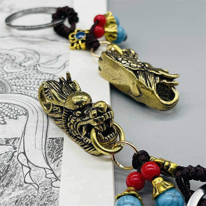 龙抬头汽车钥匙挂件黄铜龙头钥匙扣男士个性创意纯黄铜龙饰品吊坠