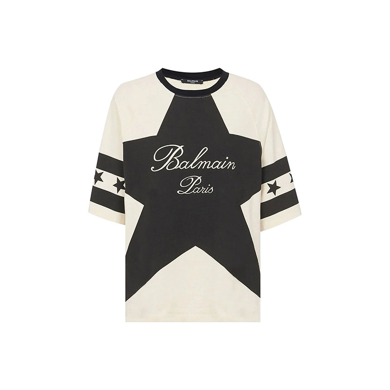 BALMAIN女士经典五角星英文印花棉质休闲时尚圆领短袖T恤