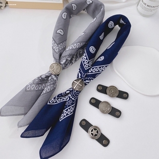 方巾扣美式复古vintage丝巾扣头层牛皮领巾扣配件 细长条围巾扣子