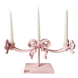 法式复古三头蝴蝶结桌面烛台摆件餐厅装饰工艺品婚礼摄影蜡烛道具