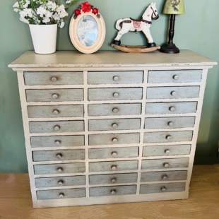 孤品捡漏法式复古做旧实木27抽斗柜储物收纳柜子玄关柜餐边柜美式