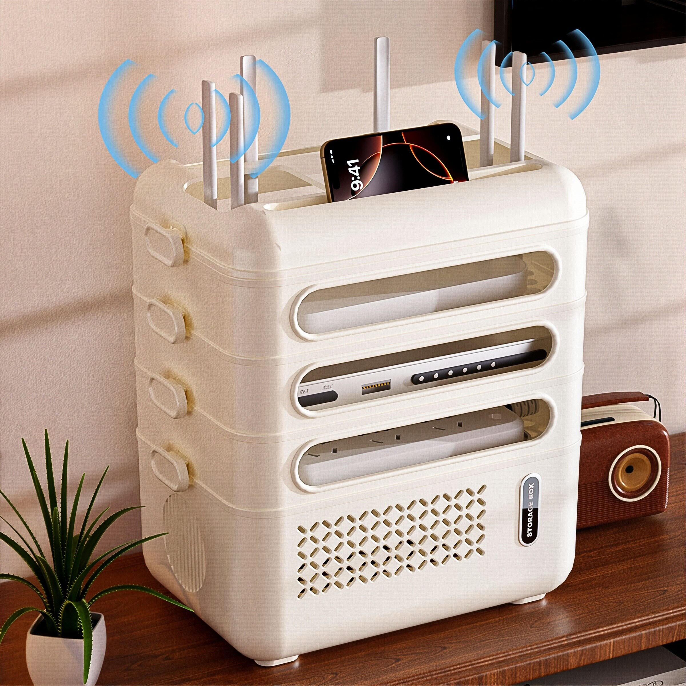 wifi路由器收纳盒子放置架电视机顶盒隐藏置物架插座宽带整理神器