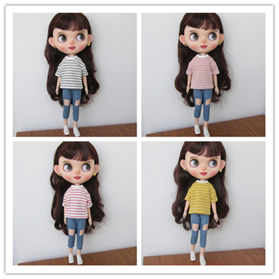 blythe小布衣服 ob24 azone 19关节体 芭可 licca圆领条纹T恤娃衣