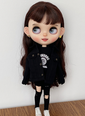 blythe小布衣服芭可比儿 ob24 azone 19关节体 黑色牛仔外套 娃衣