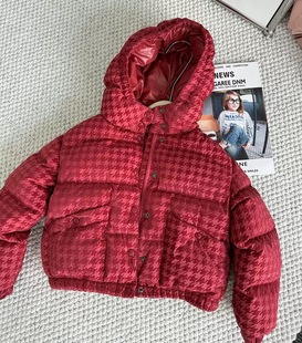 Choice.i Girl 女童男童大童千鸟格植绒加厚连帽白鹅绒羽绒服