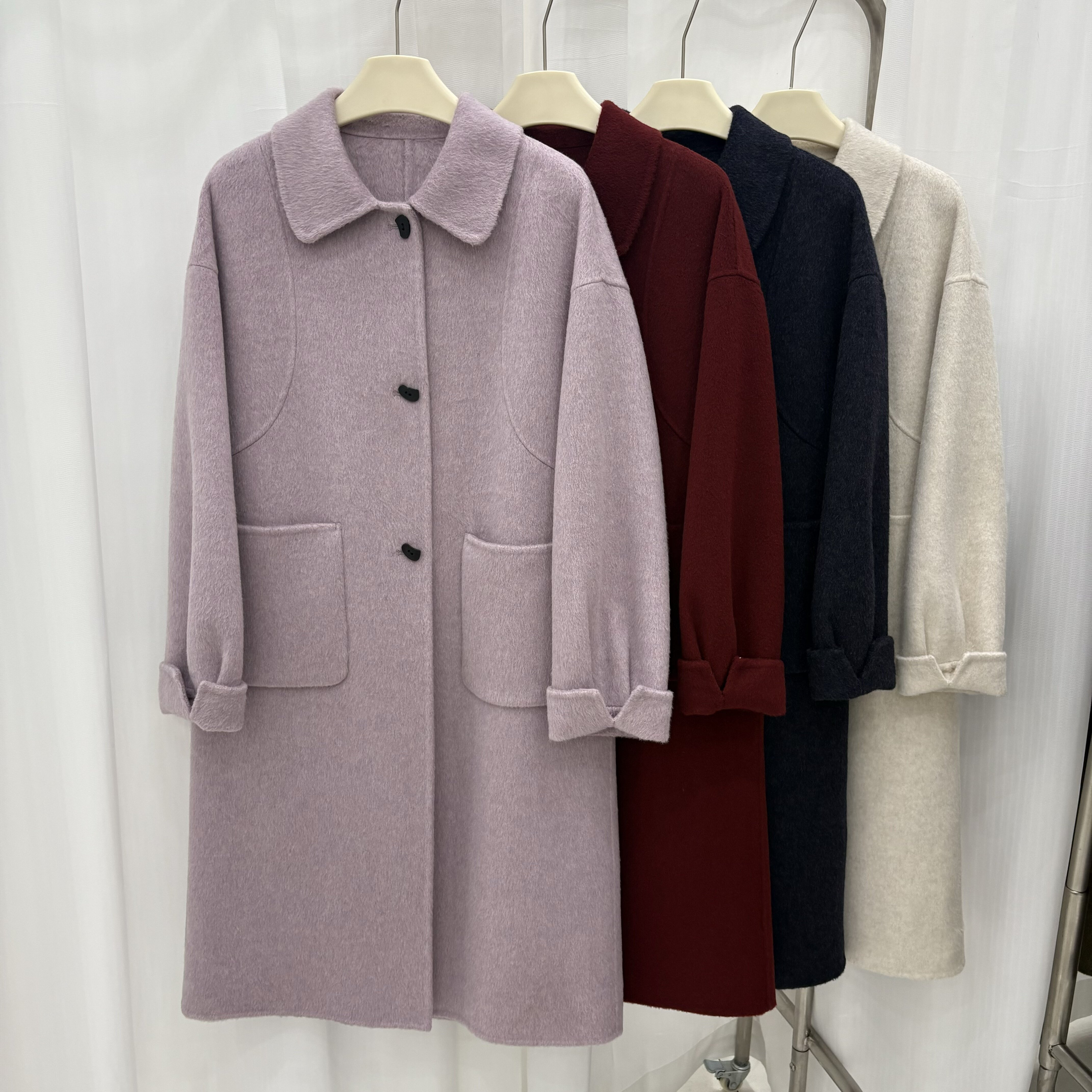 韩版双面羊绒大衣中长款女25秋冬新款娃娃领宽松显瘦小个子羊毛