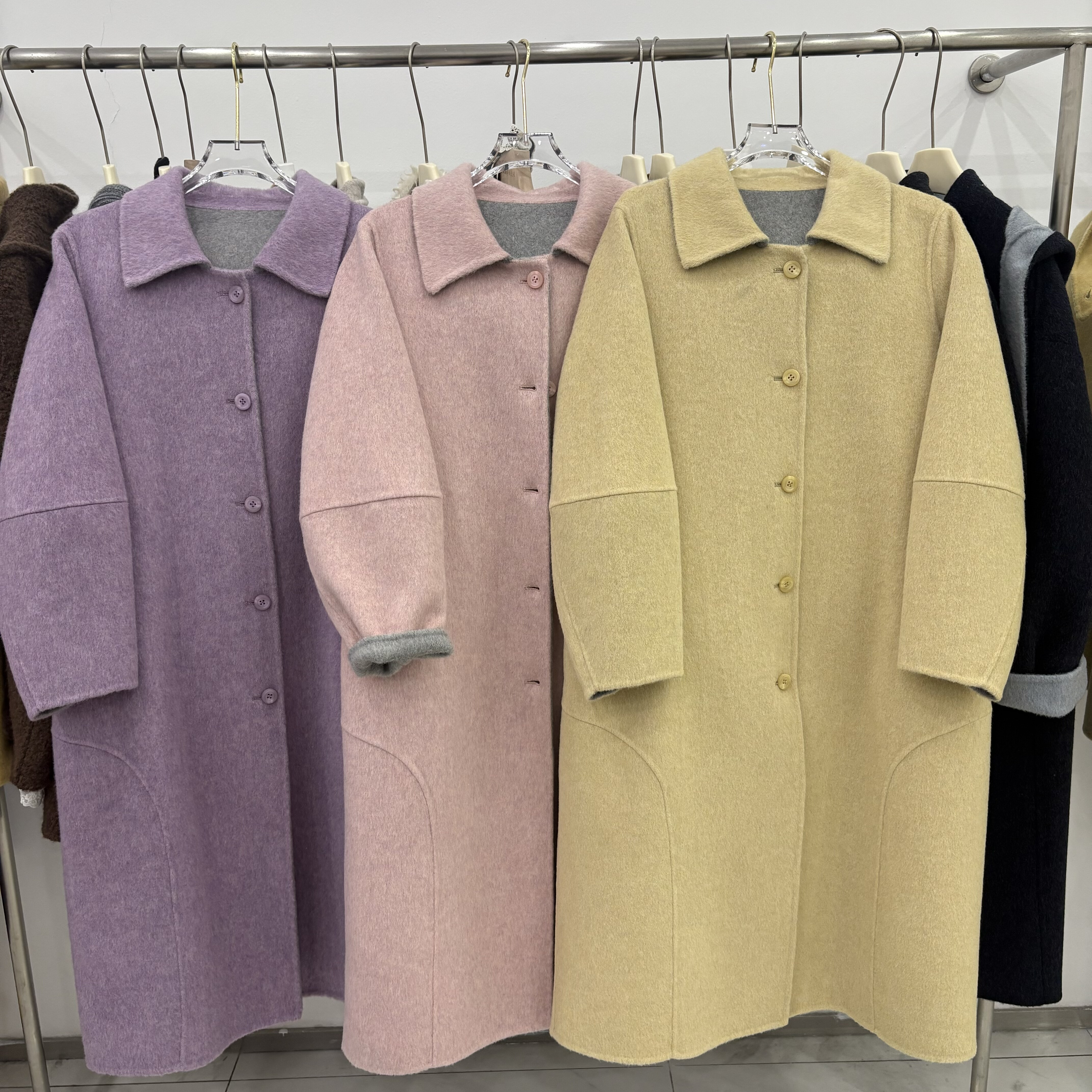 韩版双面羊绒大衣长款女25秋冬新款翻领宽松显瘦小个子羊毛外套