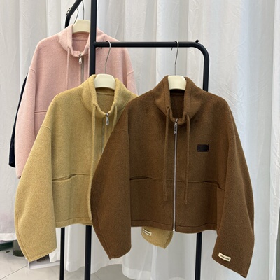 2025秋冬新款拉链双面羊绒大衣女短款韩版宽松显瘦休闲羊毛呢外套