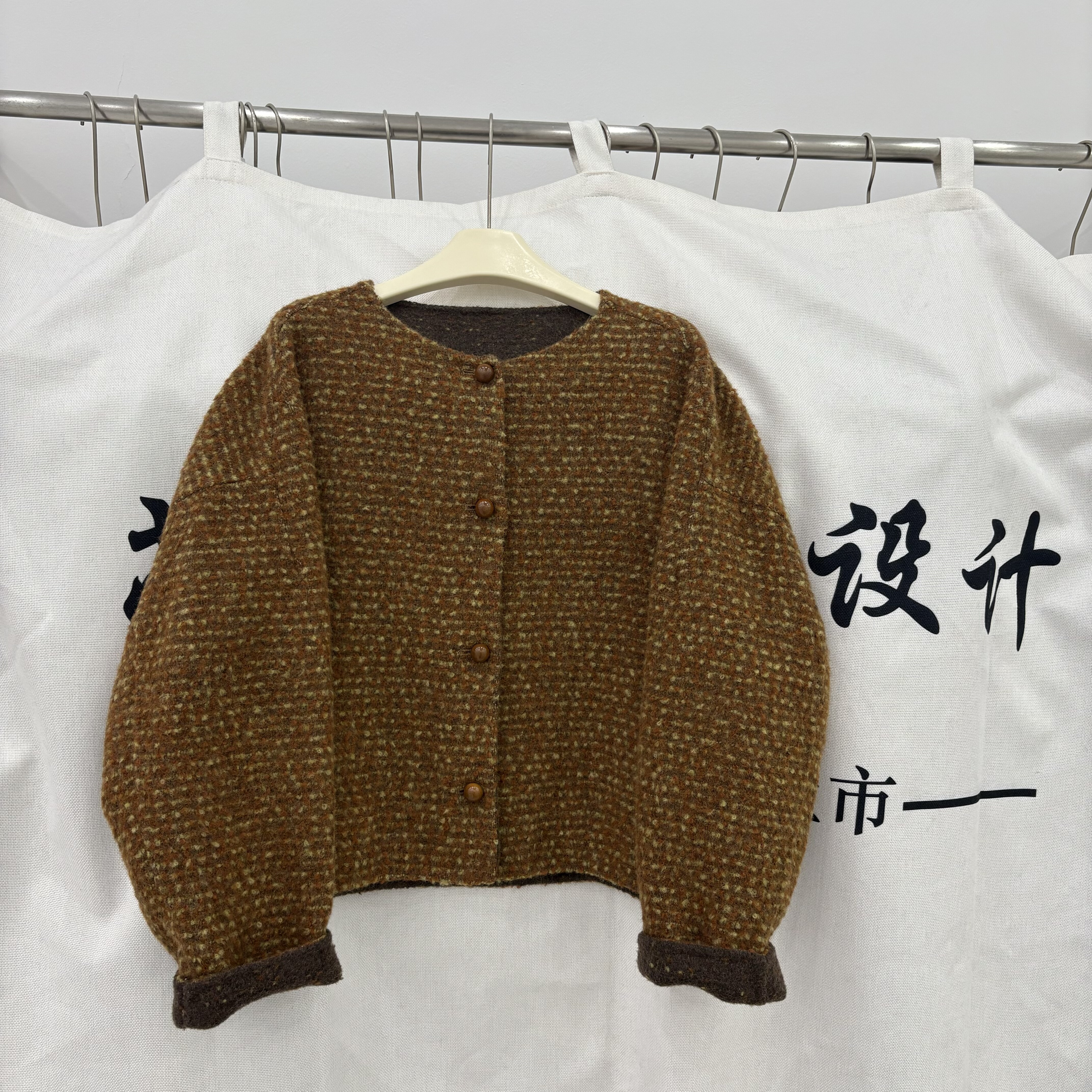 韩系双面羊绒大衣25秋冬新款撞色复古小香风短款小个子羊毛外套女