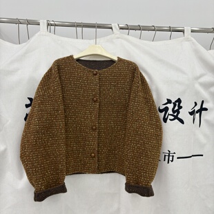 韩系双面羊绒大衣25秋冬新款撞色复古小香风短款小个子羊毛外套女