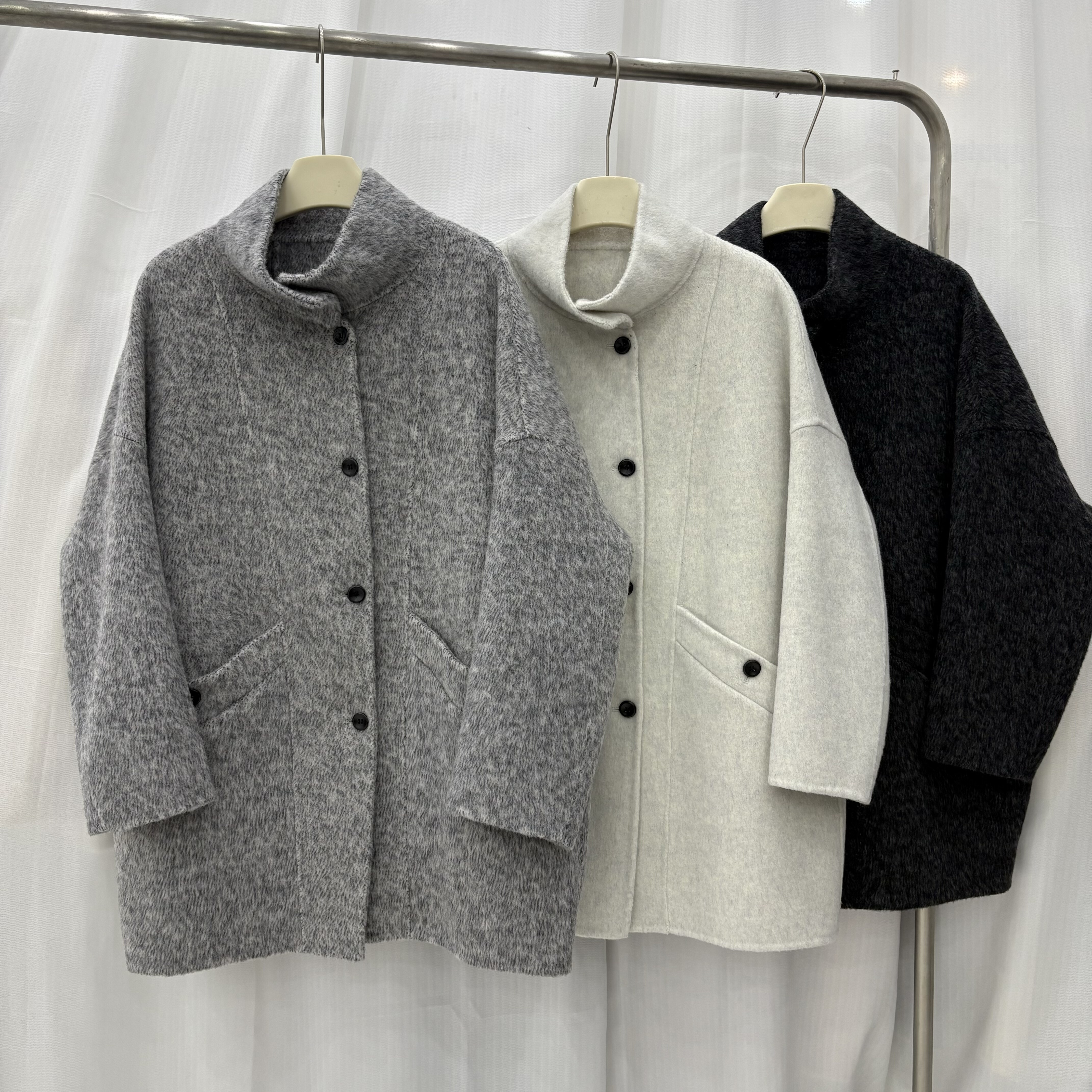 韩版双面羊绒大衣短款女25秋冬新款立领宽松显瘦小个子羊毛外套